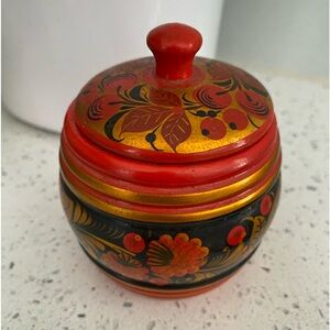 Vintage Russian Khokhloma wooden jar